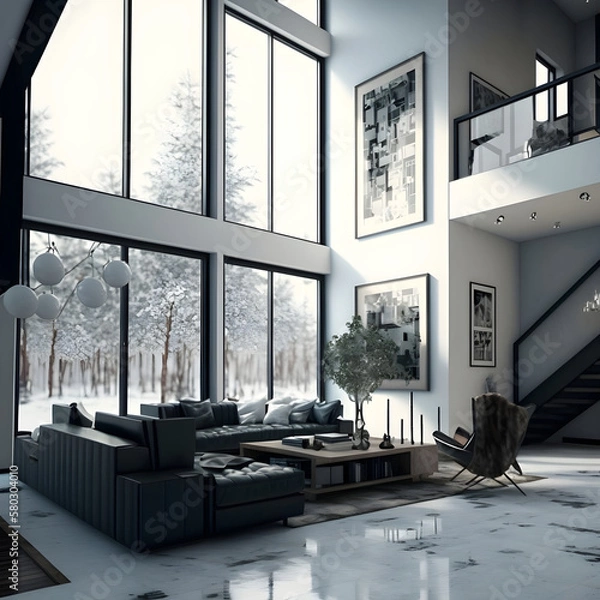 Obraz Modern interior design calm forest and seaside AI generated