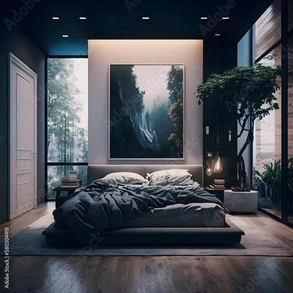 Obraz Modern style interior bedroom AI generated