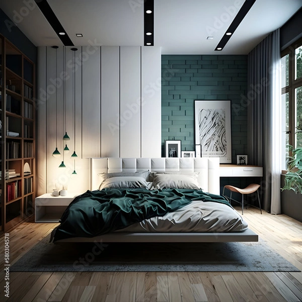 Obraz Modern style interior bedroom AI generated