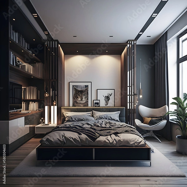 Obraz Modern style interior bedroom AI generated