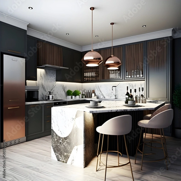 Obraz Modern interior kitchen design natural light AI generated