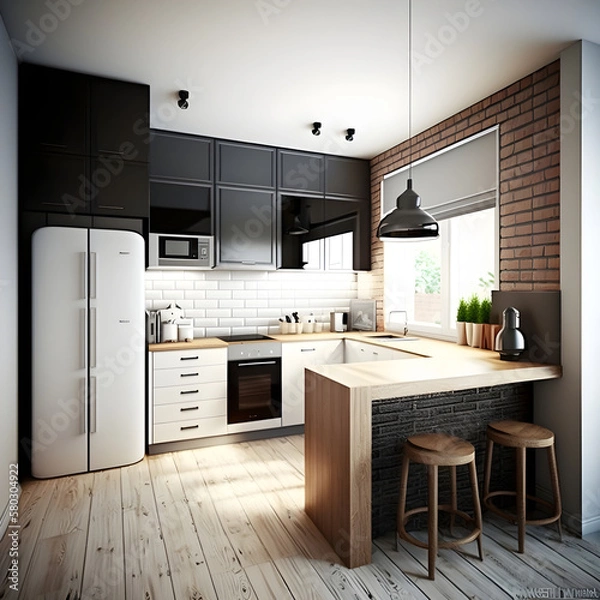 Obraz Modern interior kitchen design natural light AI generated