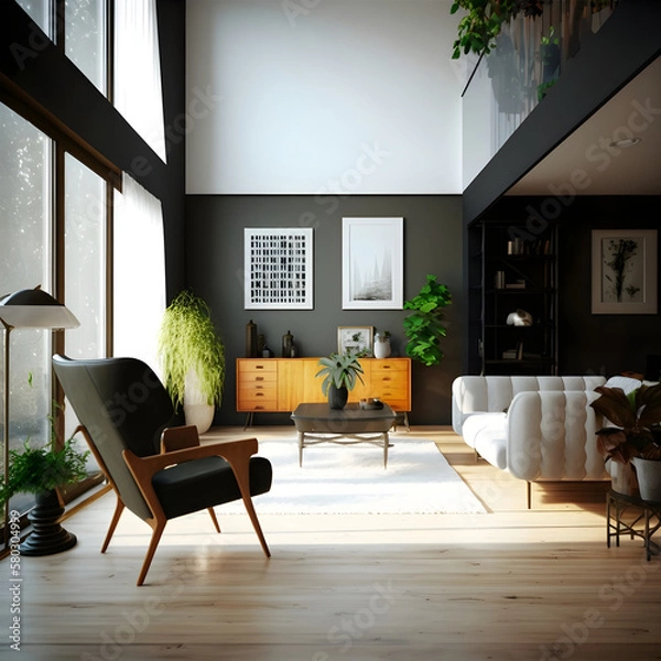 Obraz Modern interior design calm forest and seaside AI generated