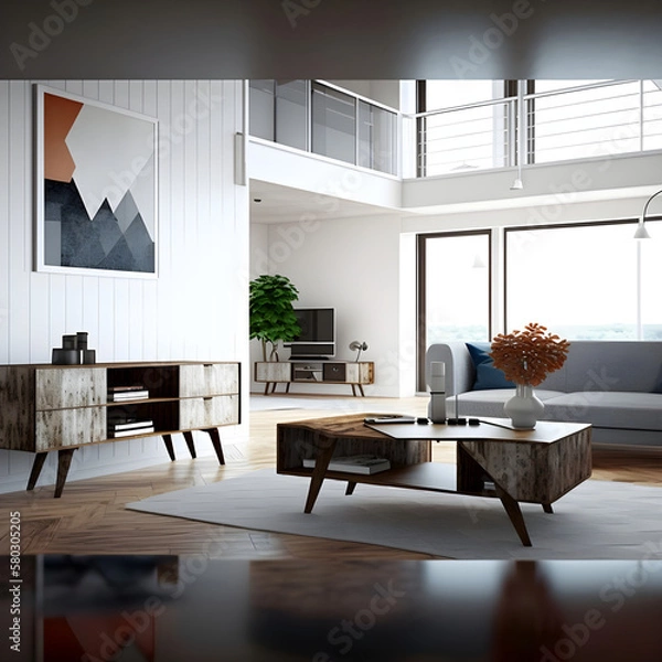 Obraz Modern interior design calm forest and seaside AI generated