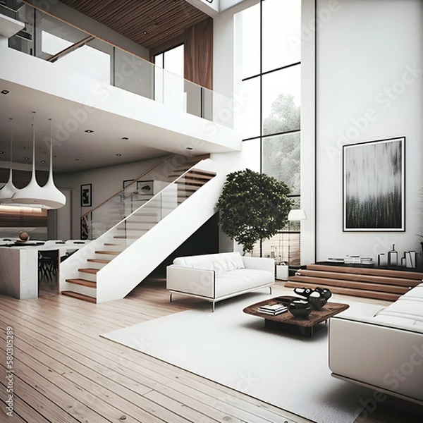 Obraz Modern interior design calm forest and seaside AI generated