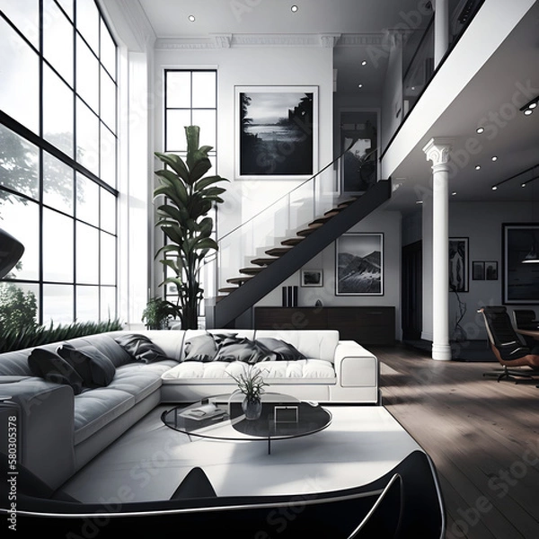 Obraz Modern interior design calm forest and seaside AI generated