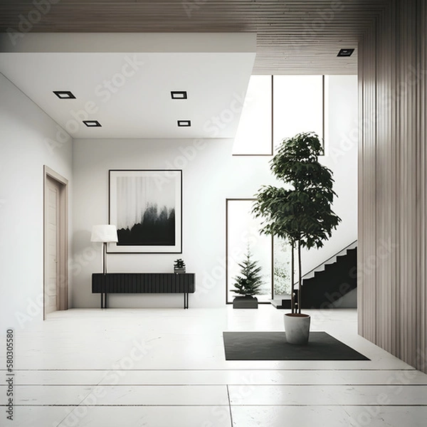 Obraz Modern interior design with artwork canvas on wall AI generated