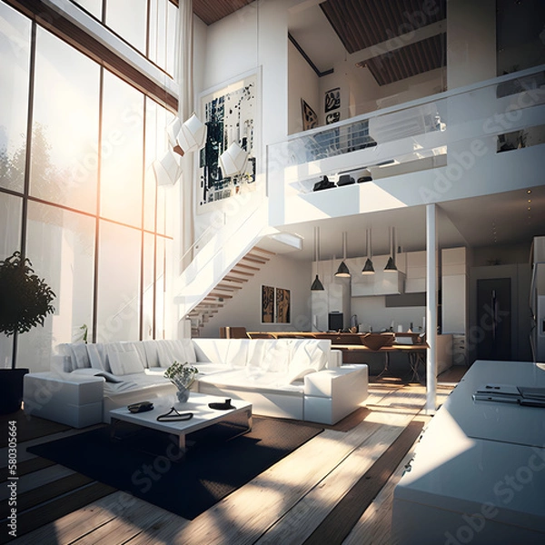 Obraz Modern interior design calm forest and seaside AI generated