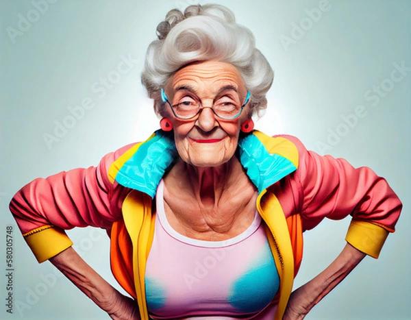 Fototapeta Older fit lady in colorful blouse, generative ai