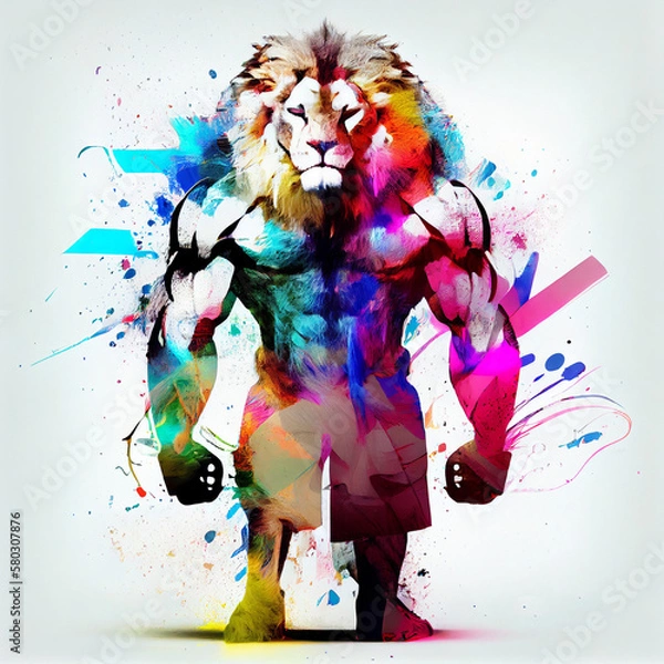 Fototapeta Muscular and colorful lion, generative ai