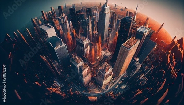 Fototapeta Aerial view of modern city, generative ai