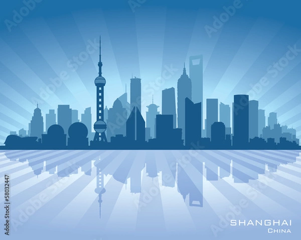 Obraz Shanghai China city skyline vector silhouette