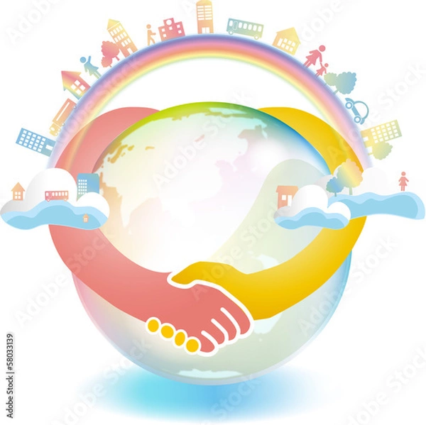 Obraz ハート型に手をつなぐ　地球