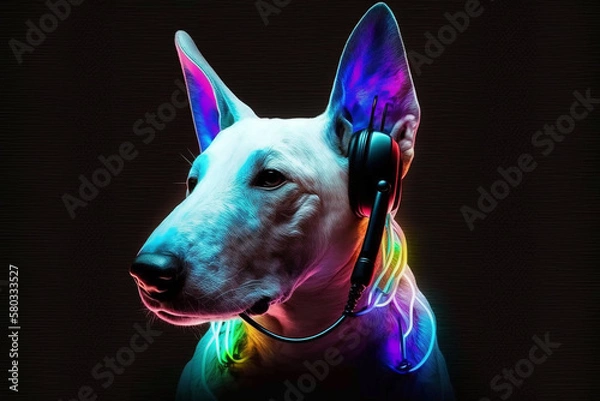 Fototapeta cachorro com fones de musica