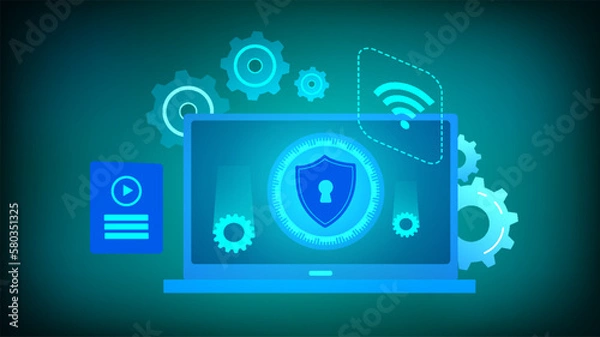 Fototapeta Security Awareness, Cyber technology security, Blue abstract hi speed internet technology,
network protection background design, vector illustration.
