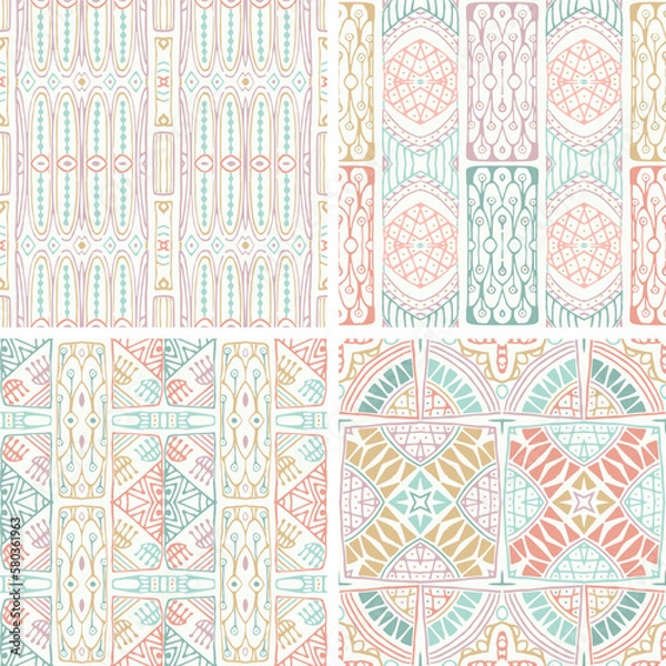 Fototapeta Colorful decorative seamless patterns, abstract elegant vector backgrounds For fabrics, clothing, decoration, home decor, cards and templates, wrapping paper, kids prints.