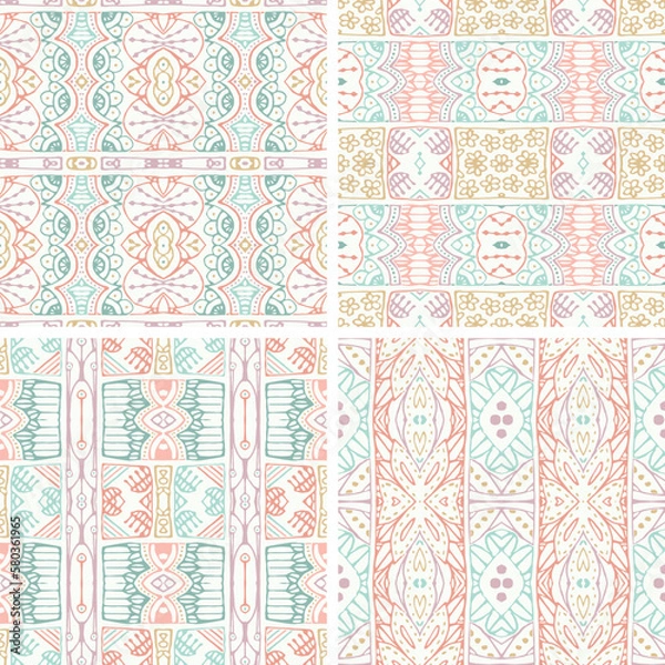 Fototapeta Colorful decorative seamless patterns, abstract elegant vector backgrounds For fabrics, clothing, decoration, home decor, cards and templates, wrapping paper, kids prints.