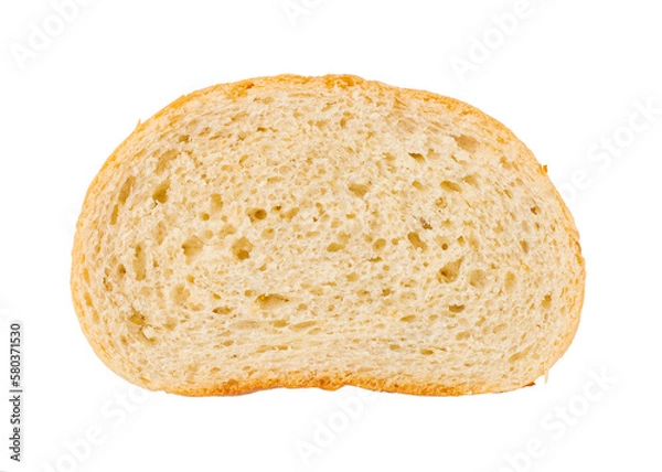 Fototapeta Piece of bread isolated on white background. White bread, loaf, top view.