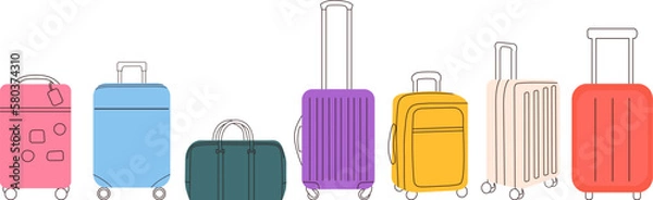 Obraz set of suitcases in doodle style isolated, vector