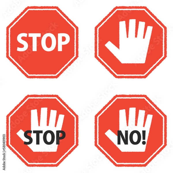 Obraz 手描き風の「STOP」標識アイコンセット
