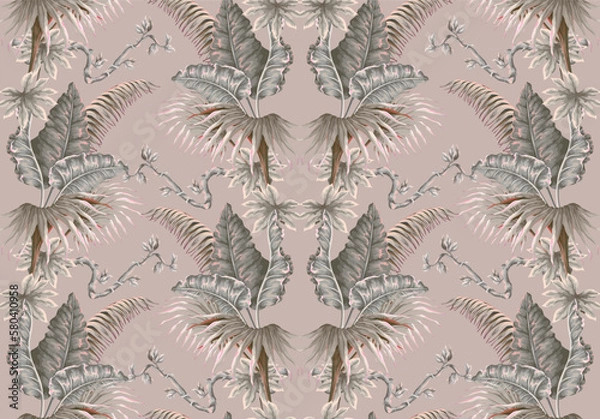 Obraz Seamless pattern with jungle plants and leaves in victorian style. Vector.
