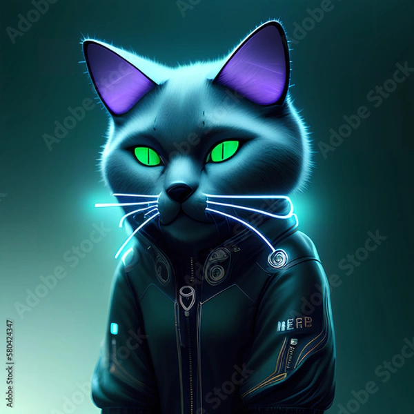 Obraz cyberpunk cat generated in AI