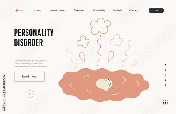 Fototapeta Mental disorders web template. Personality disorder- modern flat vector illustration of person who has lost their identity turned into a puddle. People emotional, psychological, mental traumas concept