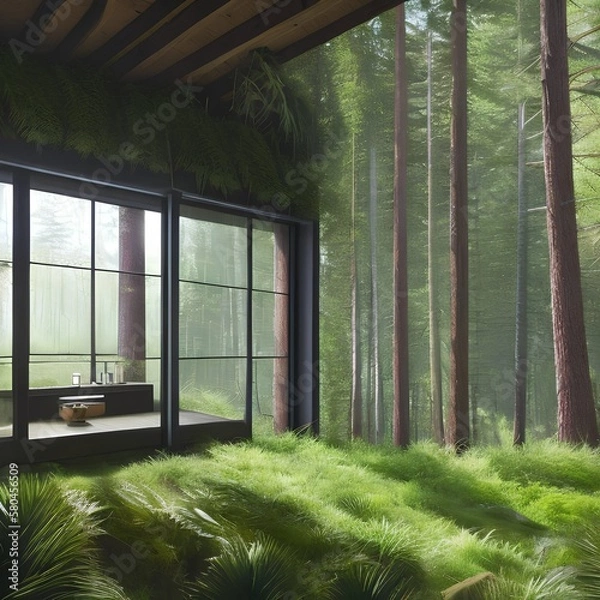 Fototapeta A room with a view of the forest1, Generative AI