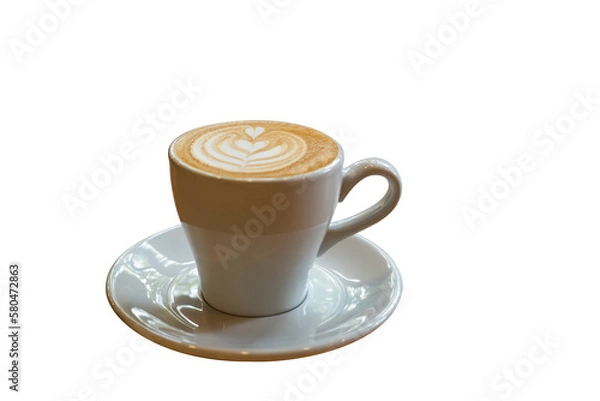 Obraz Cup of hot coffee latte art isolated.