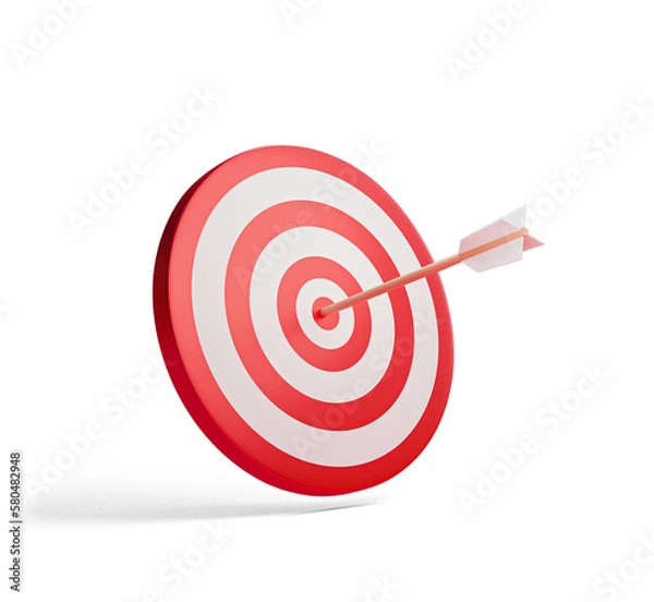 Fototapeta Arrow on the dartboard, suitable for business illustration, vision and mission for company presentasion. Transparent background