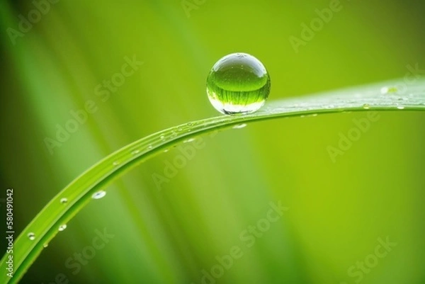 Fototapeta drop of water slides on a blade of grass