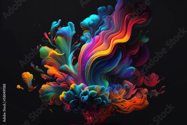 Fototapeta Iridescent Fluid Shapes in Rainbow Colors on Dark Background, generative ai