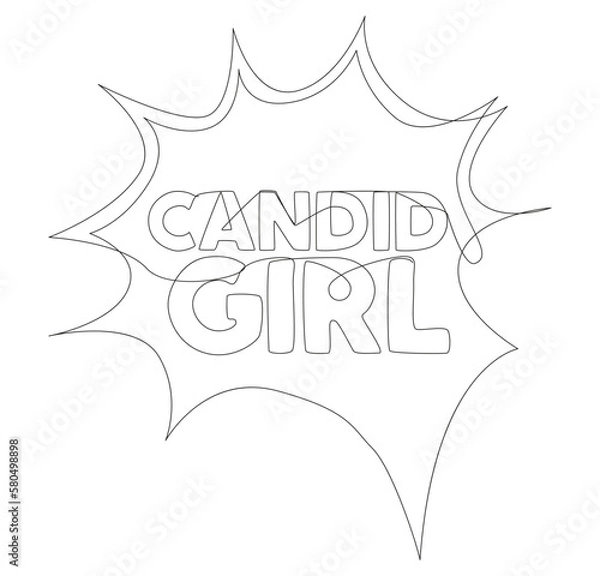 Obraz One continuous line of speech bubble with Candid Girl text. Thin Line Illustration vector concept. Contour Drawing Creative ideas.