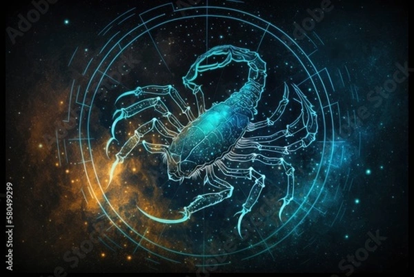Fototapeta zodiac sign scorpion, magic circle galaxy universe stars astronomy astrology, fantasy dream elements, generative ai