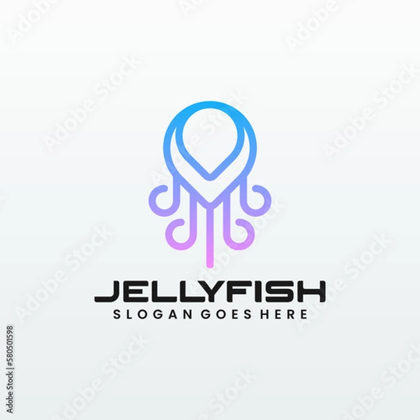 Fototapeta Vector Logo Illustration Jellyfish Gradient Line Art Style