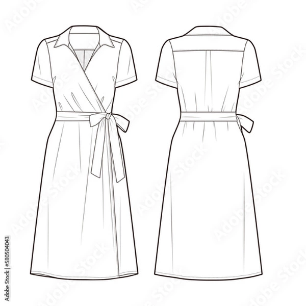 Obraz Women's Wrap Dress fashion vector sketch, Apparel template - Illustrator CC
