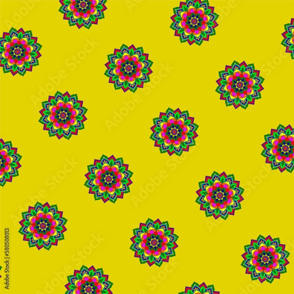 Fototapeta Mandela pattern in yellow background for wallpapers, prints and designs.