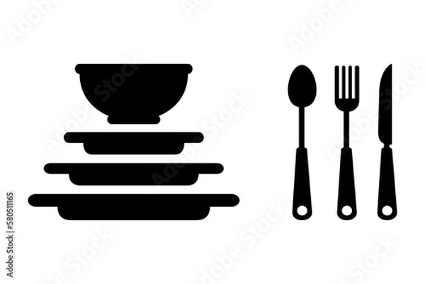 Obraz Kitchen Utensils Silhouette Vector	