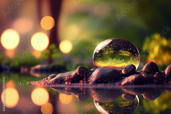 Fototapeta Digital art painting. beautiful landscape with colorful peace calm relax. meditation place. bokeh background.