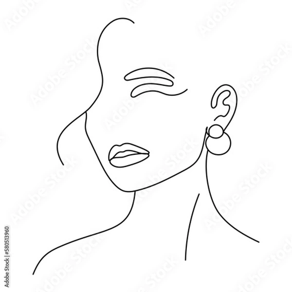 Fototapeta Modern line art abstract female vector portrait