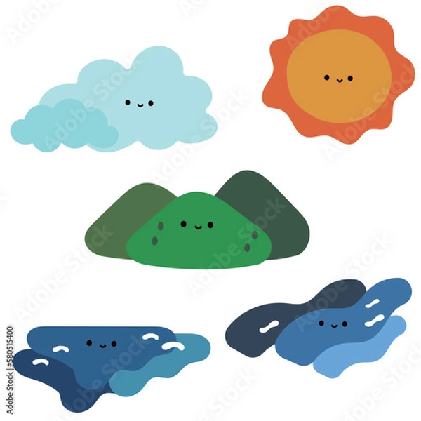Fototapeta シンプルでかわいい自然のキャラクター　イラスト素材セット