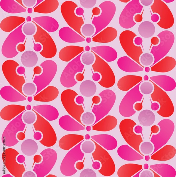 Fototapeta Retro Geometric Butterfly Vector Illustration. Hand Drawn 60's Style Garden Insect Simple Motif. Vintage Light Classic Pink  Wildlife  Seamless Pattern