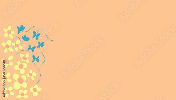 Fototapeta Abstract background with a cream color illustration with a pattern of flowers and butterflies