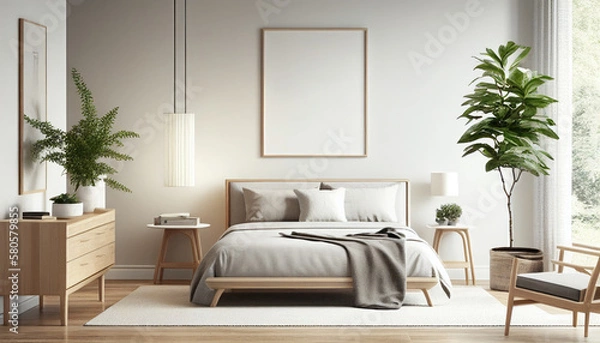 Fototapeta Schlafzimmer im skandinavischen stil, Generative AI