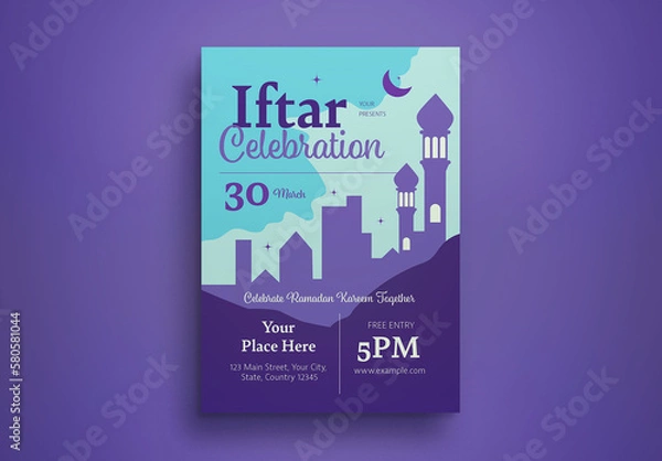 Fototapeta Blue Ramadan Iftar Flyer Layout