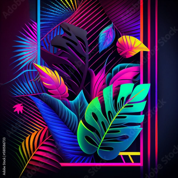 Fototapeta Colorful neon background. Created by AI tool.