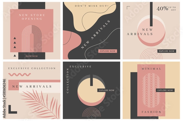 Fototapeta Promotion square web banners. Neutral abstract sale backgrounds. New arrivals. Layout templates for social media, mobile apps or banner design.