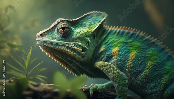 Fototapeta Green colored chameleon close up
