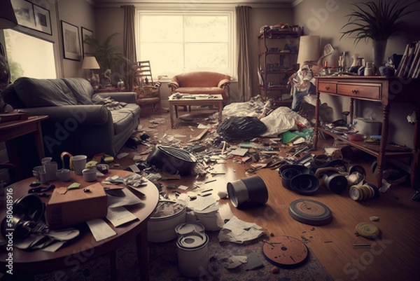 Obraz messy room after robbery. generative ai