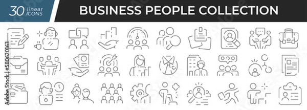 Obraz Business people linear icons set. Collection of 30 icons in black